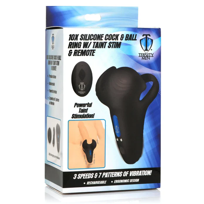10X SILICONE COCK & BALL RING W/ VIBRATING TAINT STIMULATOR & REMOTE - Image 2