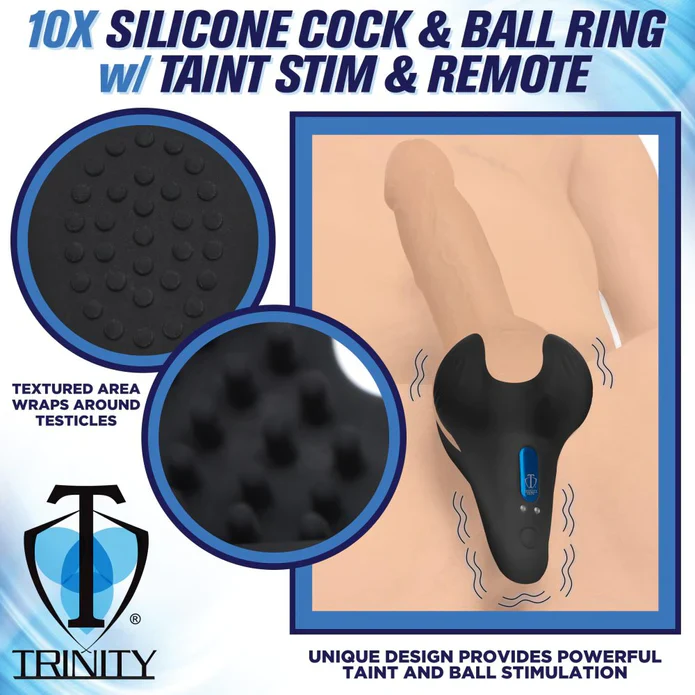 10X SILICONE COCK & BALL RING W/ VIBRATING TAINT STIMULATOR & REMOTE - Image 5
