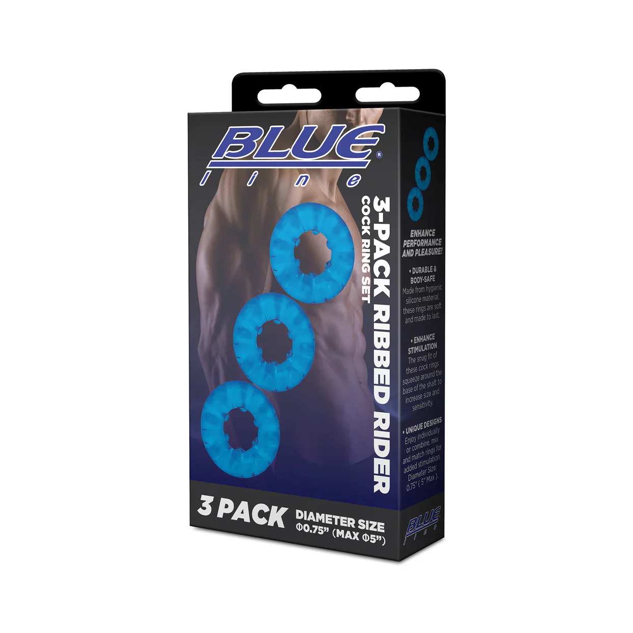 3-Pack Ribbed Rider Cock Ring Set by Blue Line - Image 2