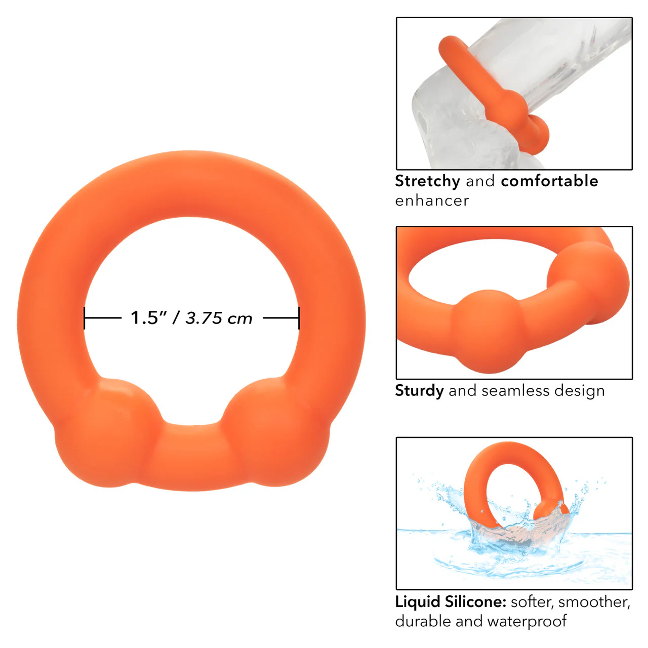 Alpha Liquid Silicone Dual Ball Ring - Orange - Image 5