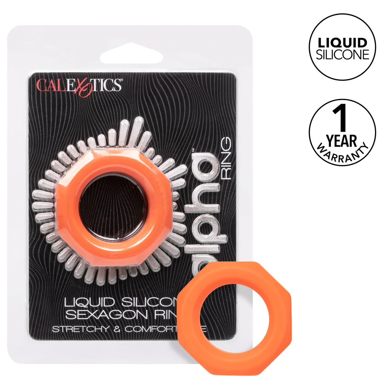 Alpha Liquid Silicone Sexagon Ring - Orange - Image 6
