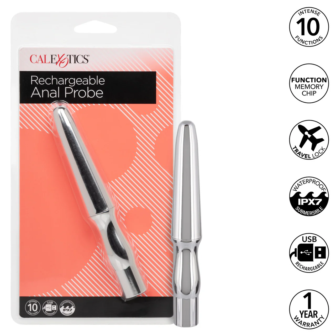 Anal Toys Rechargeable Silicone Anal Probe - Silver - Image 7