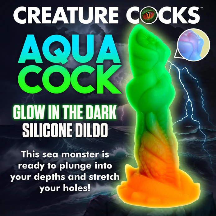 Aqua-Cock Glow-in-the-Dark Silicone Dildo by Creature Cocks - Image 2