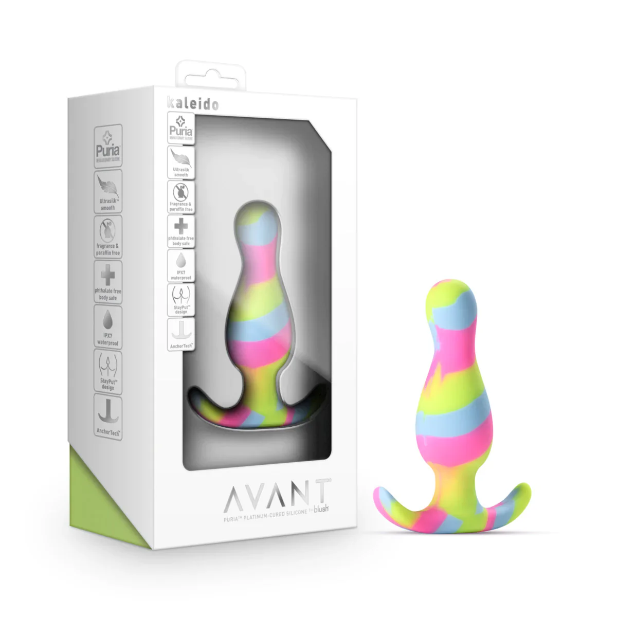 Avant Kaleido Lime Artisan 3 Inch Tapered Stayput Butt Plug with Pleasure Curves - Image 6