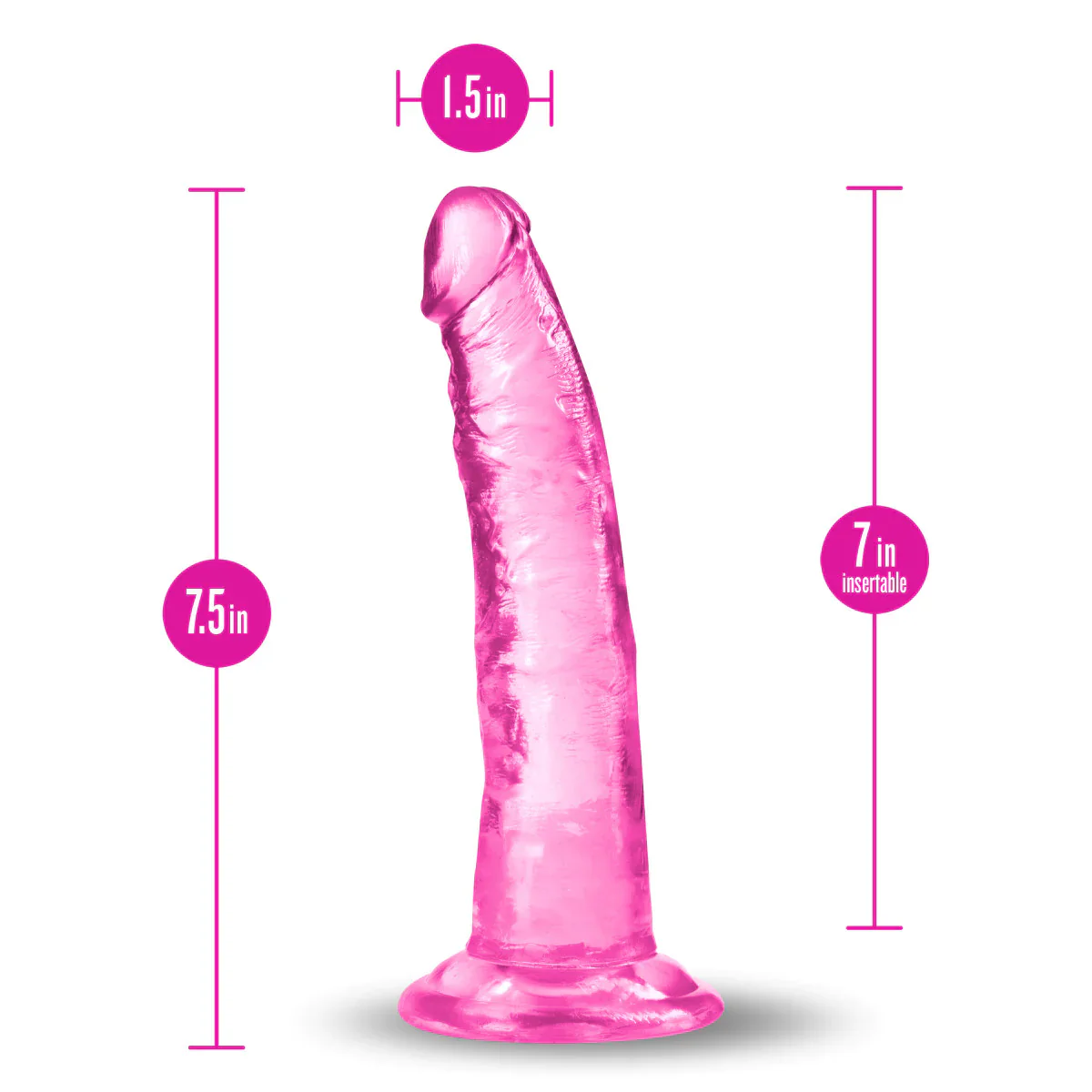 B Yours Plus Lust N’ Thrust Realistic Pink 7.5-Inch Long Dildo - Image 2