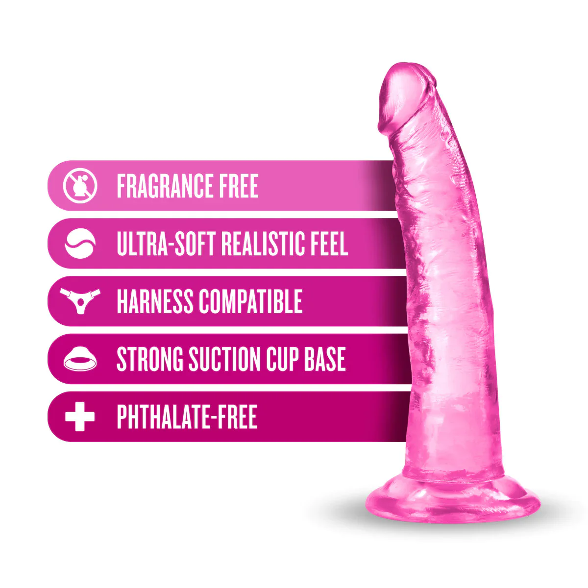 B Yours Plus Lust N’ Thrust Realistic Pink 7.5-Inch Long Dildo - Image 3