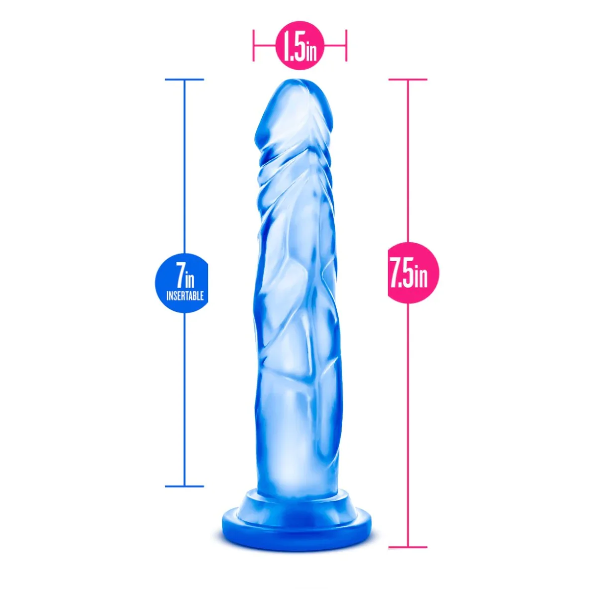 B Yours Sweet N' Hard 5 Realistic Blue 7.5-Inch Long Dildo - Image 2