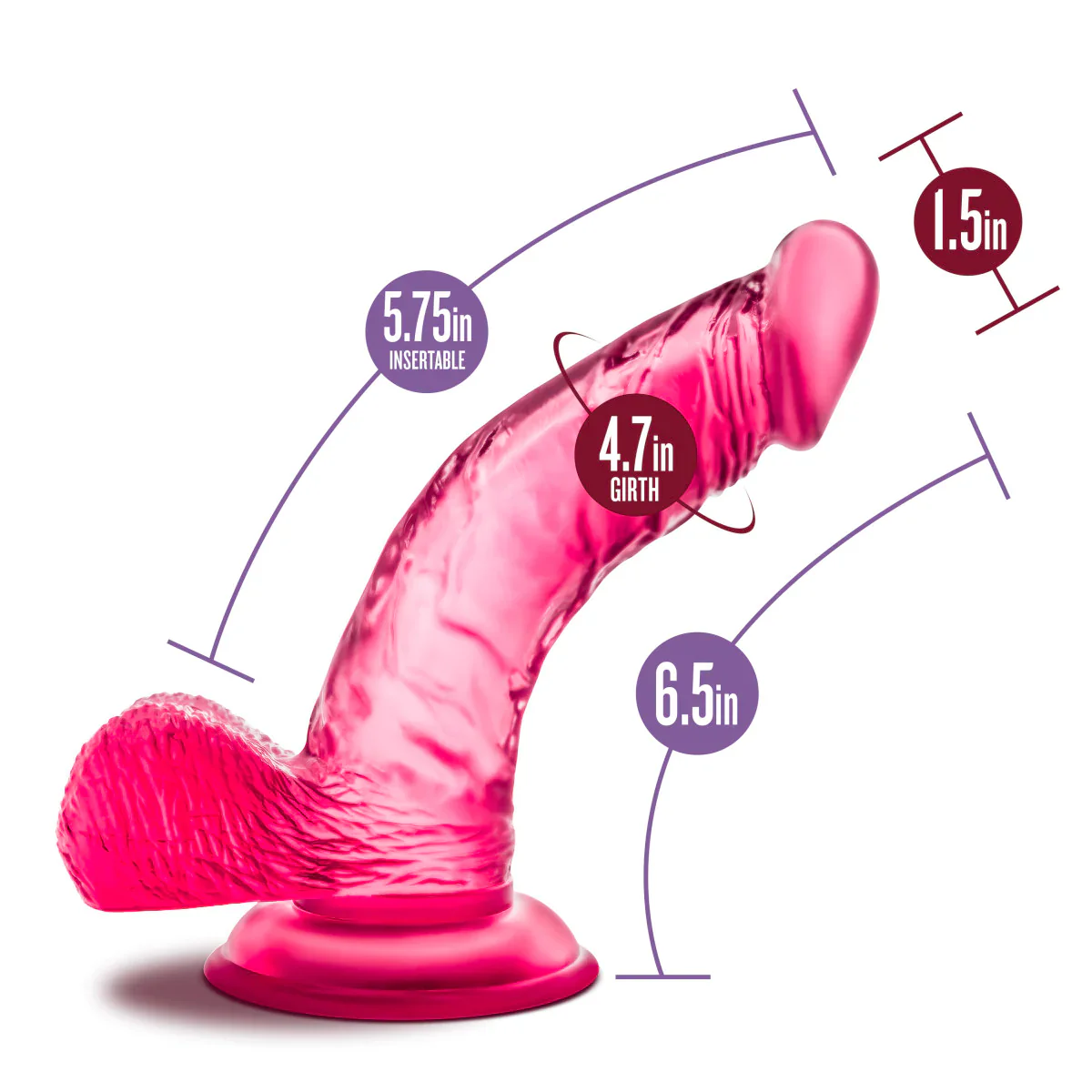 B Yours Sweet N' Hard 8 Realistic Curved Pink 6.5-Inch Long Dildo - Image 2