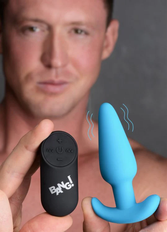 BANG Remote Control 21X Vibrating Silicone Butt Plug - Blue - Image 6