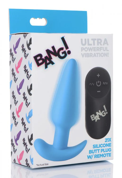 BANG Remote Control 21X Vibrating Silicone Butt Plug - Blue - Image 7