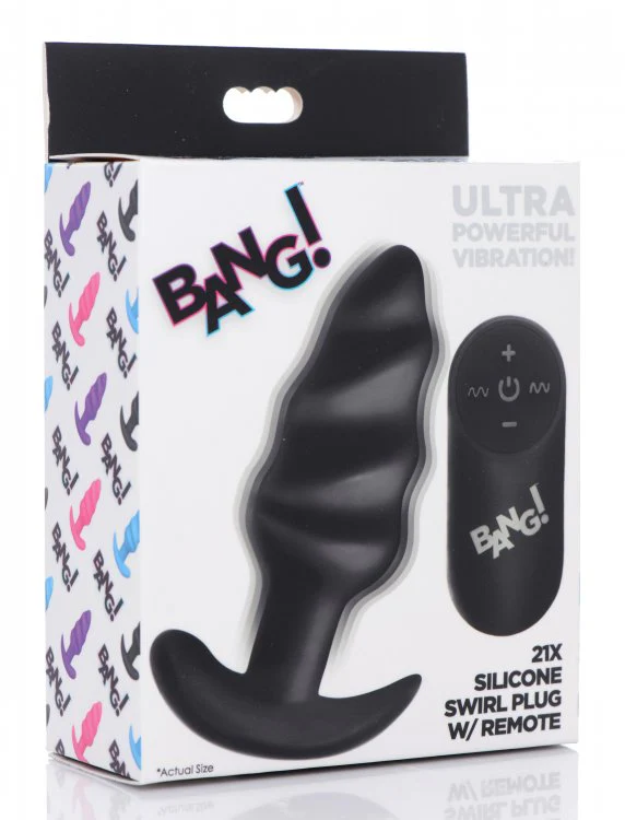BANG Remote Control 21X Vibrating Silicone Swirl Butt Plug - Black - Image 6
