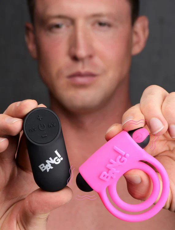 BANG Remote Control 28X Vibrating Cock Ring & Bullet - Pink - Image 6