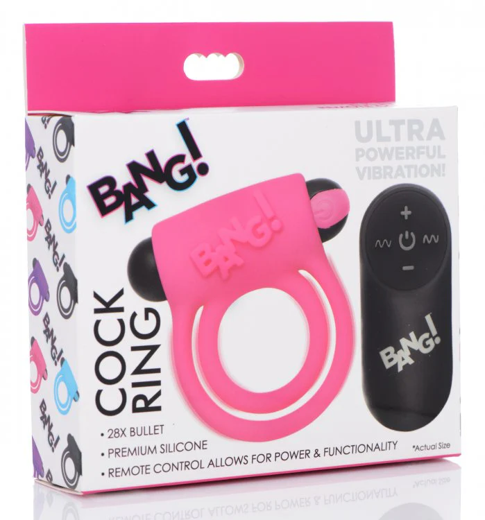 BANG Remote Control 28X Vibrating Cock Ring & Bullet - Pink - Image 8