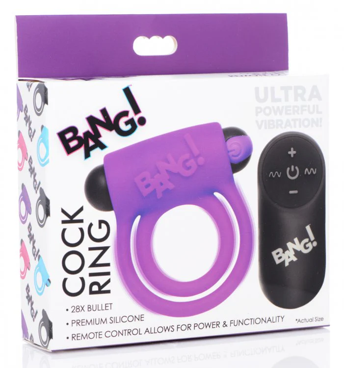 BANG Remote Control 28X Vibrating Cock Ring & Bullet - Purple - Image 7