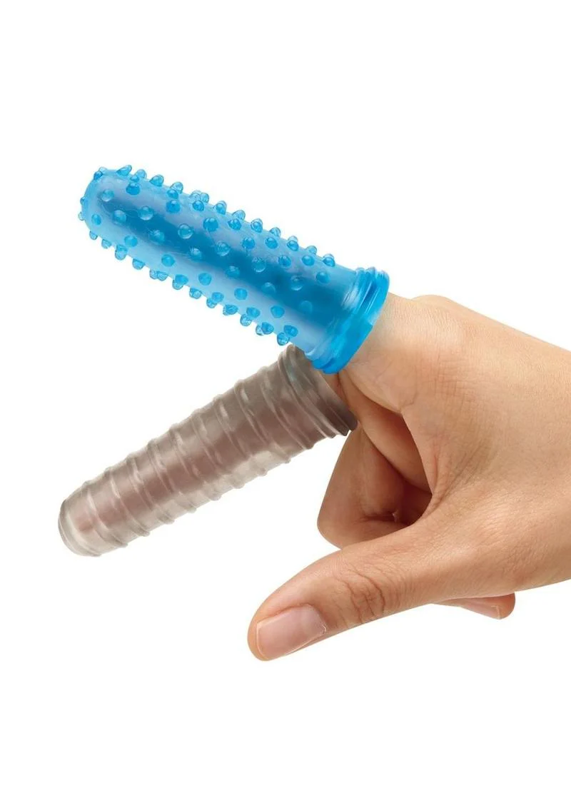 Blue Line Anal Stimulating Finger Sleeves (2 Pack) - Blue/Black - Image 3