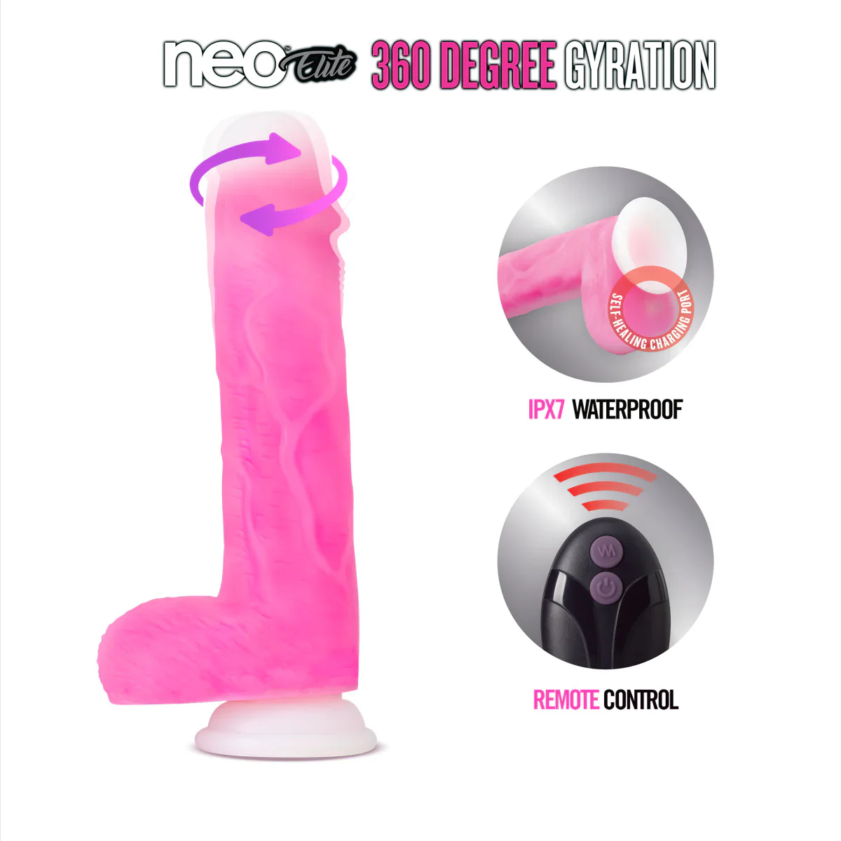 Neo Elite Roxy Pink 8.5-Inch Long Vibrating Dildo - Image 4