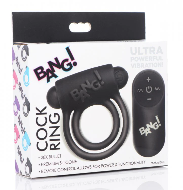 BANG Remote Control 28X Vibrating Cock Ring & Bullet - Black - Image 6