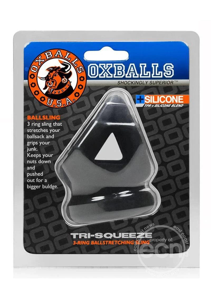 Oxballs Tri-Squeeze Silicone 3-Ring Ball Stretching Sling - Black - Image 2