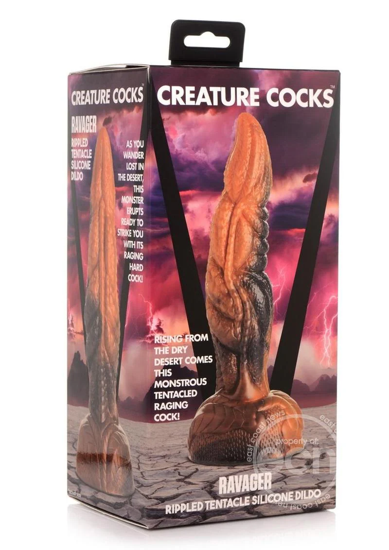 Creature Cocks Ravager Rippled Tentacled Monster Silicone Dildo - Red/Orange/Brown - Image 2