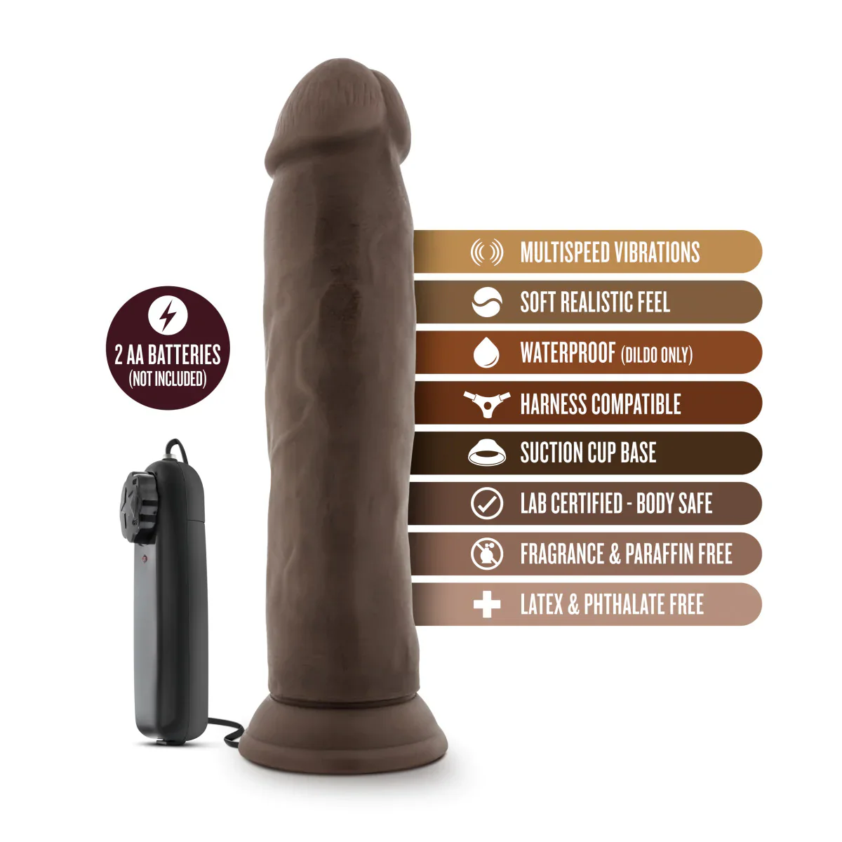 Dr. Skin Dr. Throb Realistic Chocolate 9.5-Inch Vibrating Dildo - Image 3