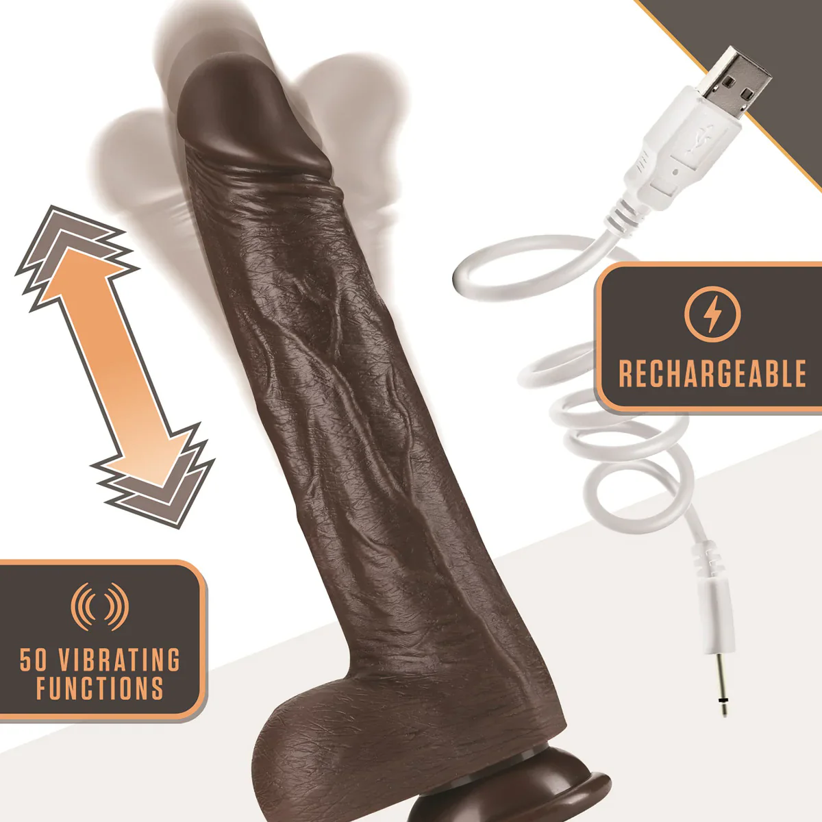 Dr. Skin Silicone Dr. Murphy Realistic Chocolate 8.75-Inch Thrusting & Vibrating Dildo - Image 6