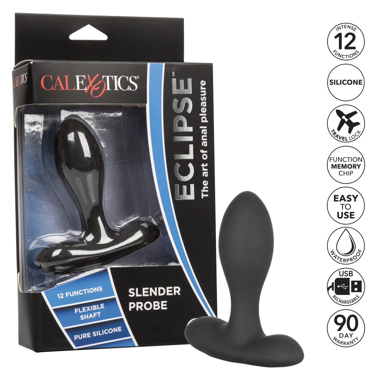 Eclipse Slender Probe Silicone Rechargeable Anal Plug Waterproof 3.75in - Image 7