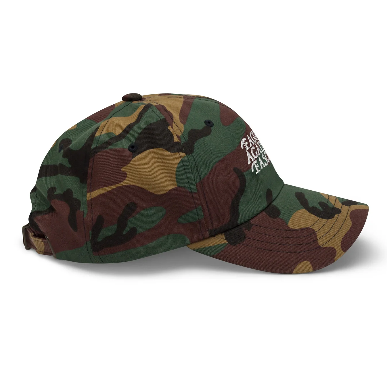 Faggot Against Fascism Dad Hat by YES HOMO in Green Camo - Image 2