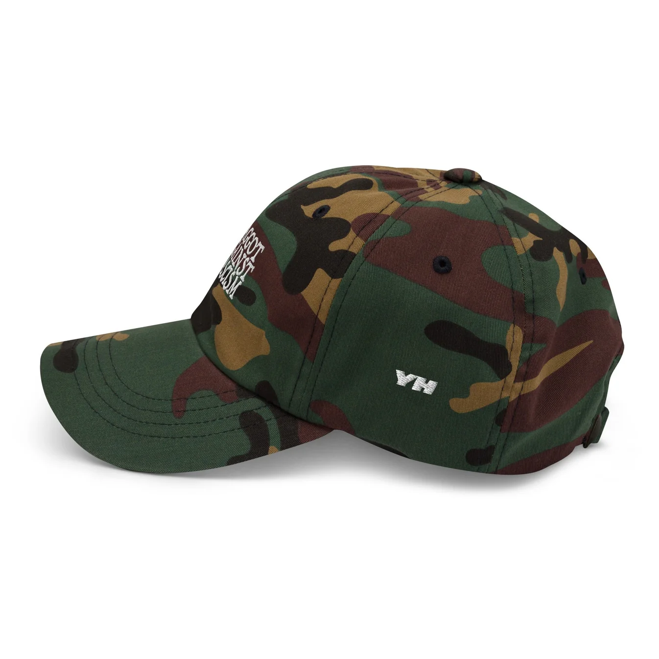 Faggot Against Fascism Dad Hat by YES HOMO in Green Camo - Image 4