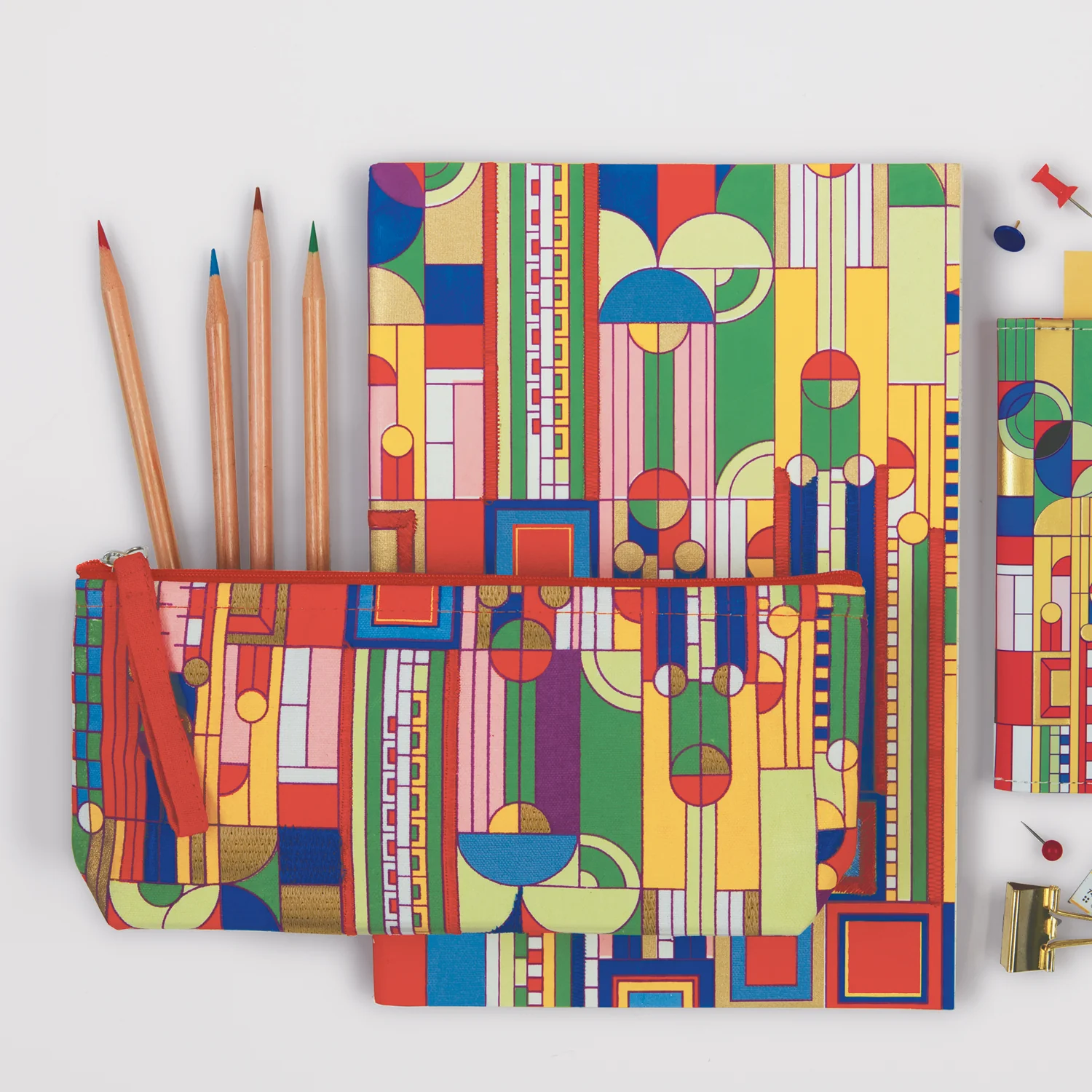 FRANK LLOYD WRIGHT SAGUARO CACTUS AND FORMS HANDMADE EMBROIDERED PENCIL POUCH - Image 3