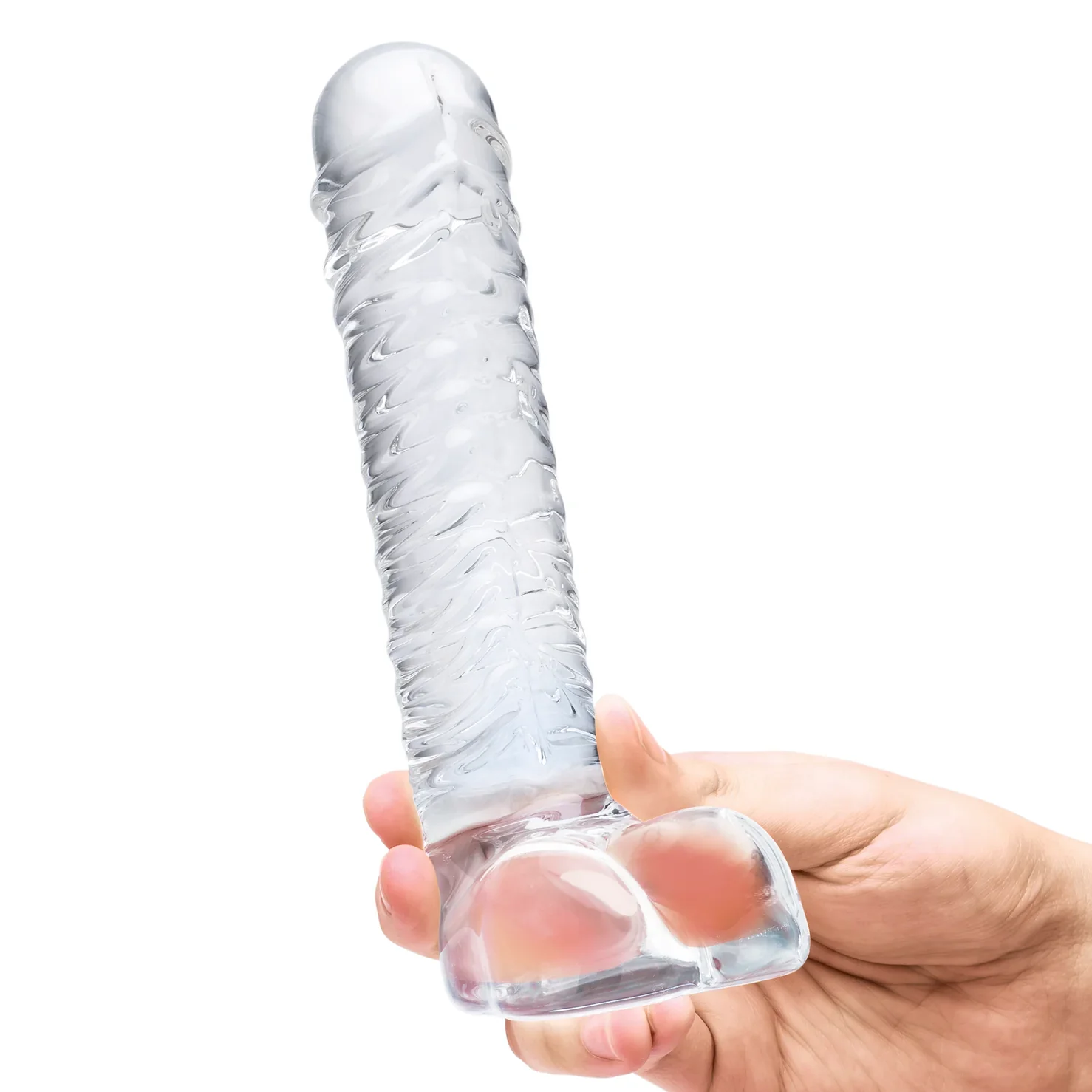 Gläs 8" Realistic Ribbed Glass Dildo with Balls - Image 4