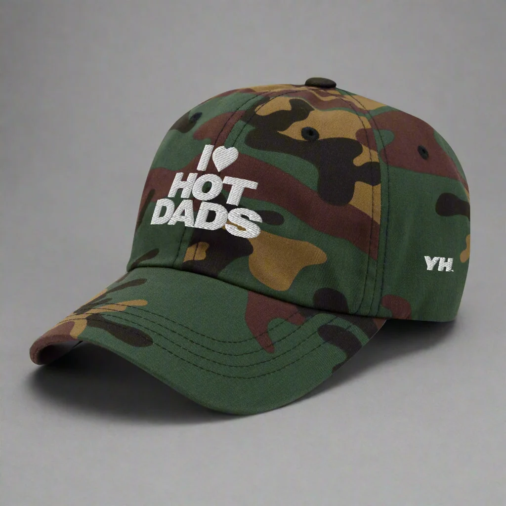 I Love Hot Dads Dad Hat by YES HOMO in Green Camo - Image 2