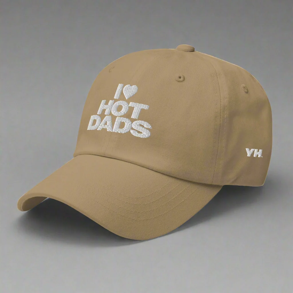 I Love Hot Dads Dad Hat by YES HOMO in Khaki - Image 2