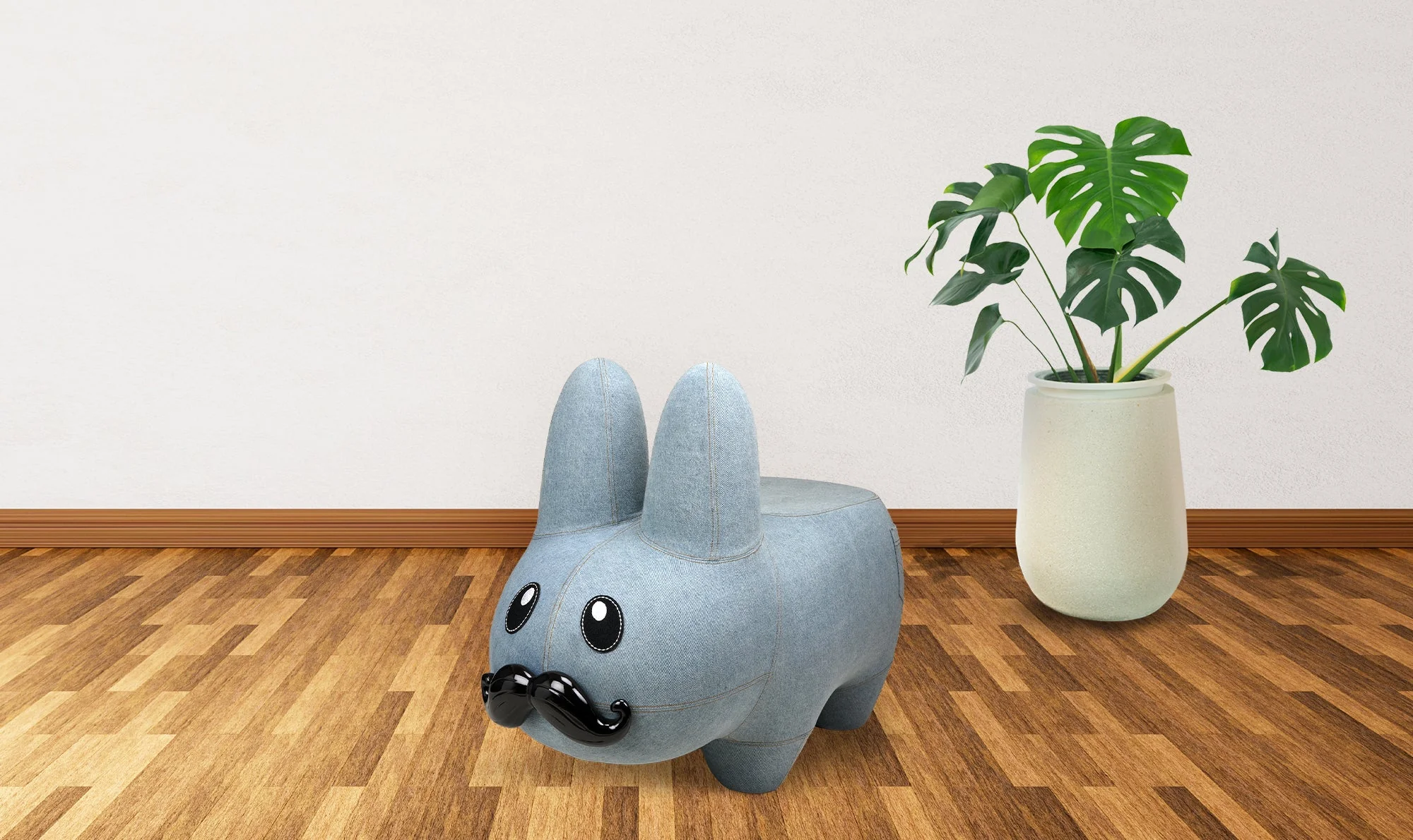 Kidrobot Art Giant Denim Happy Stache' Labbit Stool - Image 14
