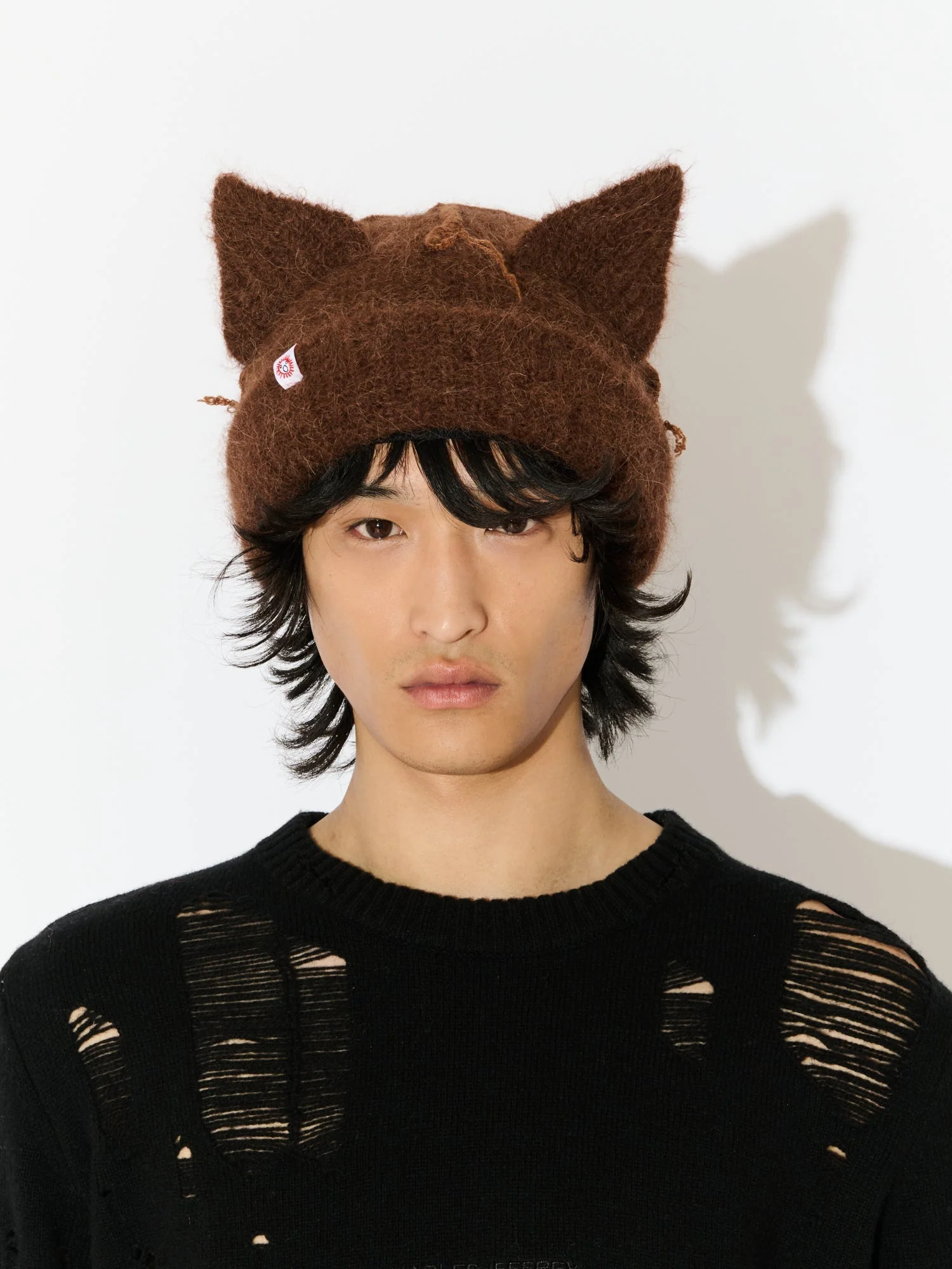 LOVERBOY BY CHARLES JEFFREY ALPACA CHUNKY EARS BEANIE in BROWN - Image 3