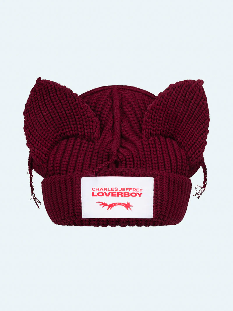 LOVERBOY BY CHARLES JEFFREY CHUNKY EARS BEANIE RED - Image 2
