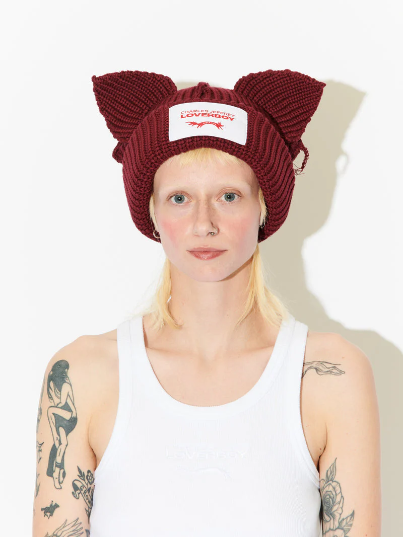 LOVERBOY BY CHARLES JEFFREY CHUNKY EARS BEANIE RED - Image 5