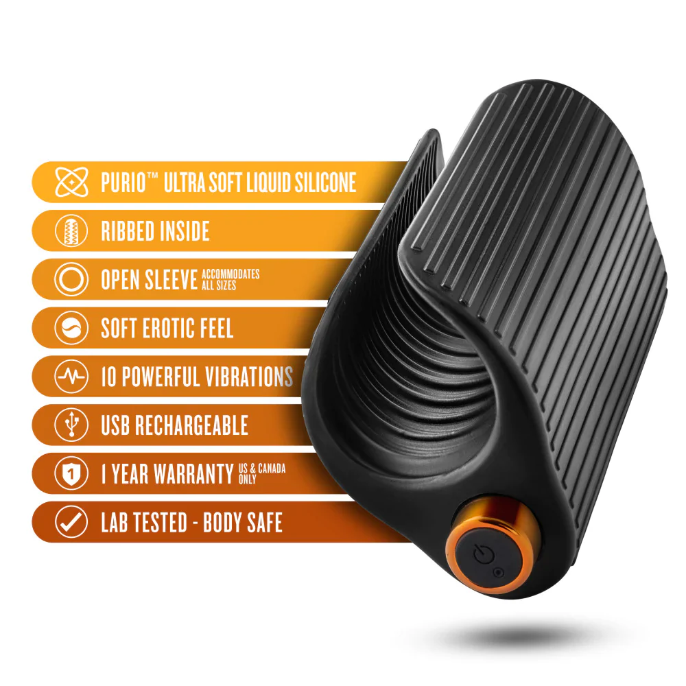 M Elite Platinum Wrapt 4 Inch Ribbed Vibrating Masturbator in Black - Image 2