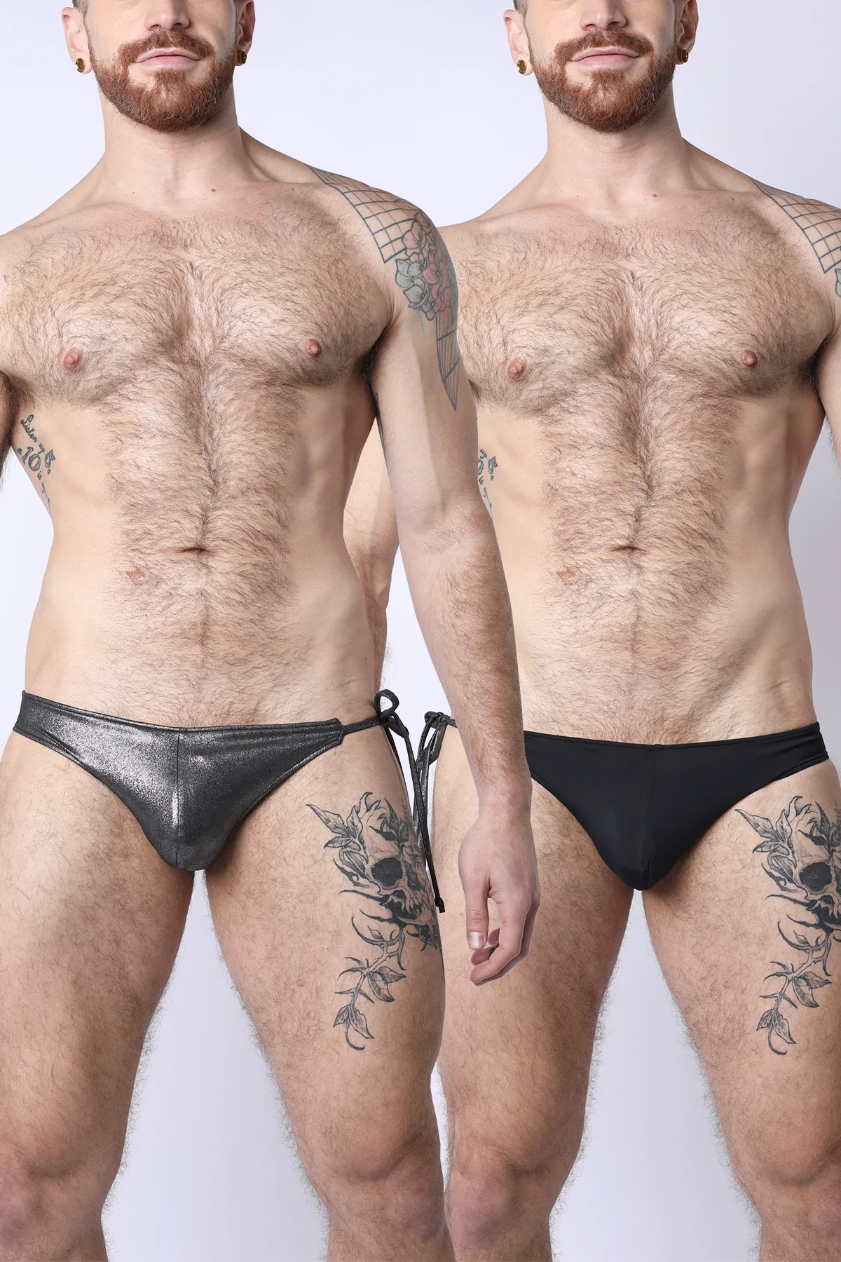 2-IN-1 MAUI SIDE TIE REVERSIBLE LOW RISE SWIM BRIEF - BLACK / METALLIC - Image 3