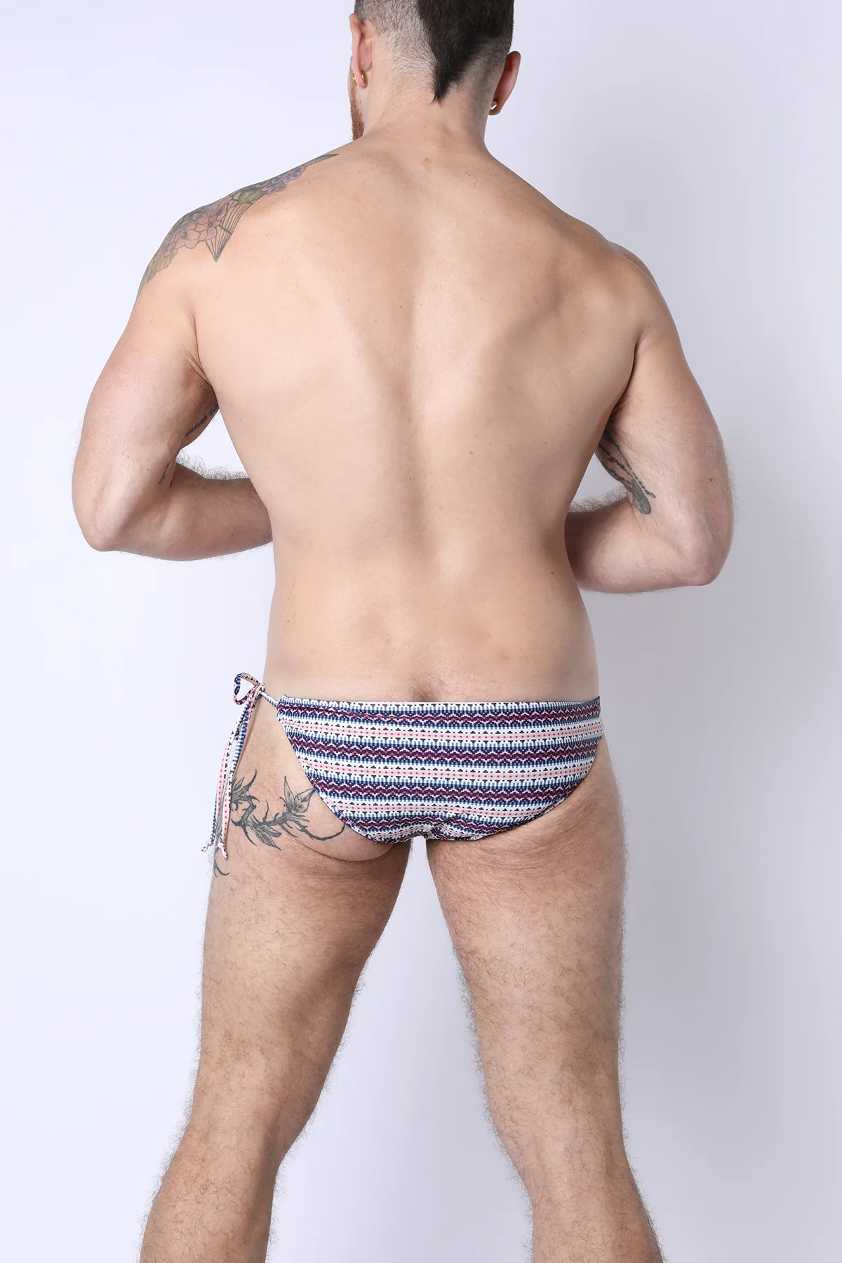 2-IN-1 MAUI SIDE TIE REVERSIBLE LOW RISE SWIM BRIEF - BLUE / GEOMETRIC - Image 7