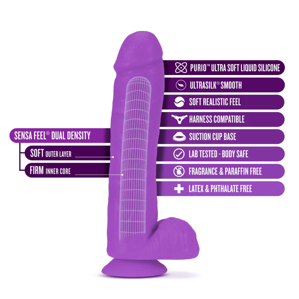 Neo Elite Silicone Dual Density Dildo with Balls 11in - Purple - Image 2