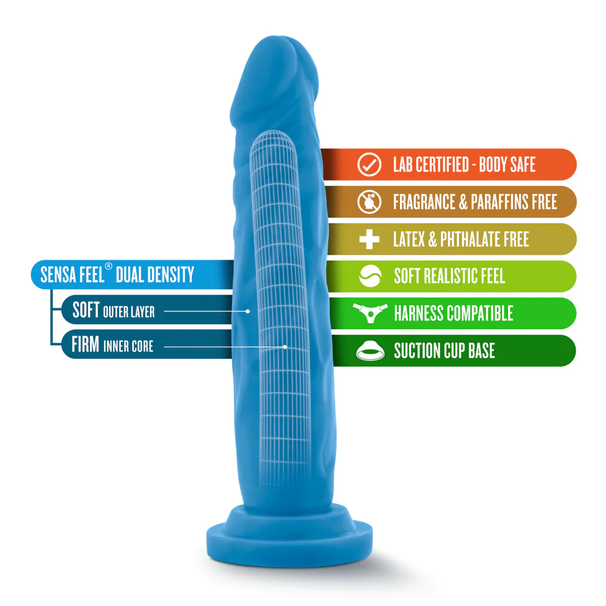 Neo Realistic Neon Blue 7.5-Inch Long Dildo - Image 3