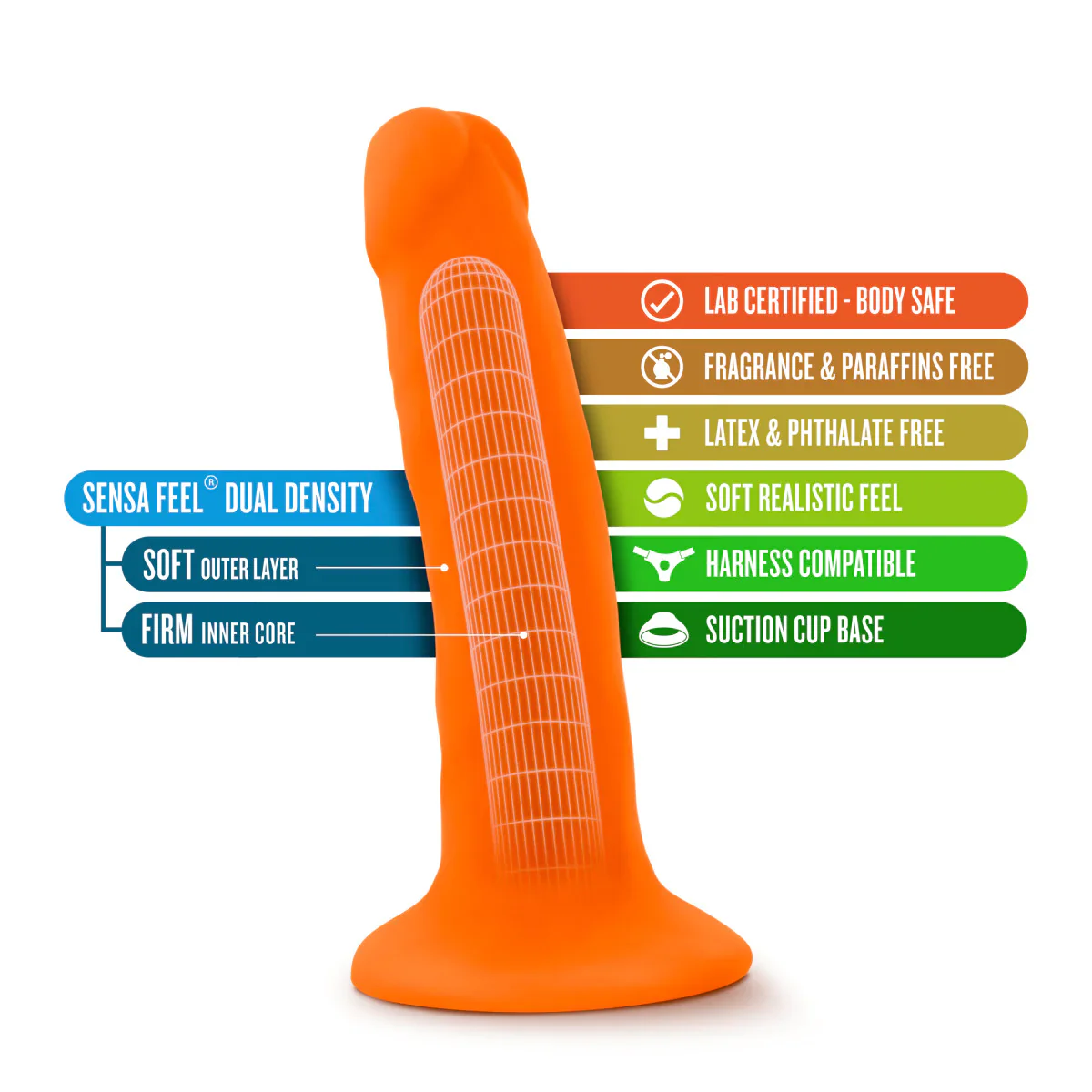 Neo Realistic Neon Orange 6-Inch Long Dildo - Image 3