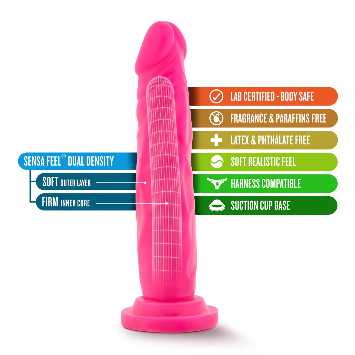 Neo Realistic Neon Pink 7.5-Inch Long Dildo - Image 3