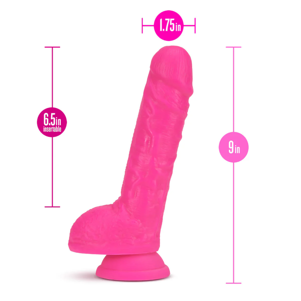 Neo Realistic Neon Pink 9-Inch Long Dildo - Image 2