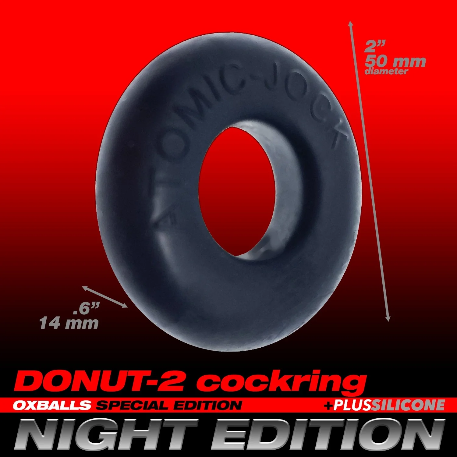 Oxballs Atomic Jock Do-Nut-2 Fatty Silicone Plus+ Cock Ring - Night Edition - Image 2