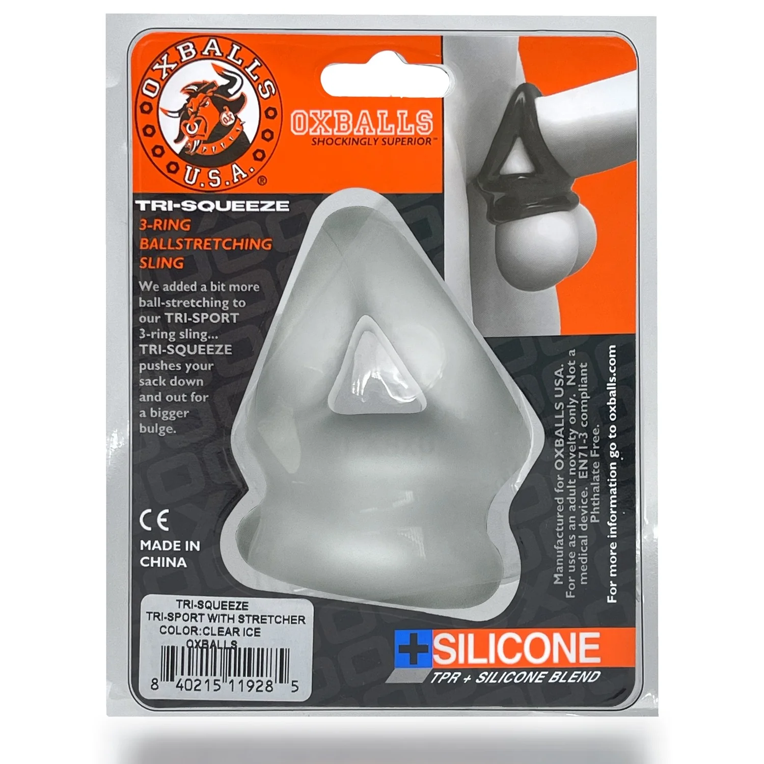 Oxballs Tri-Squeeze Silicone 3-Ring Ball Stretching Sling - Clear Ice - Image 10