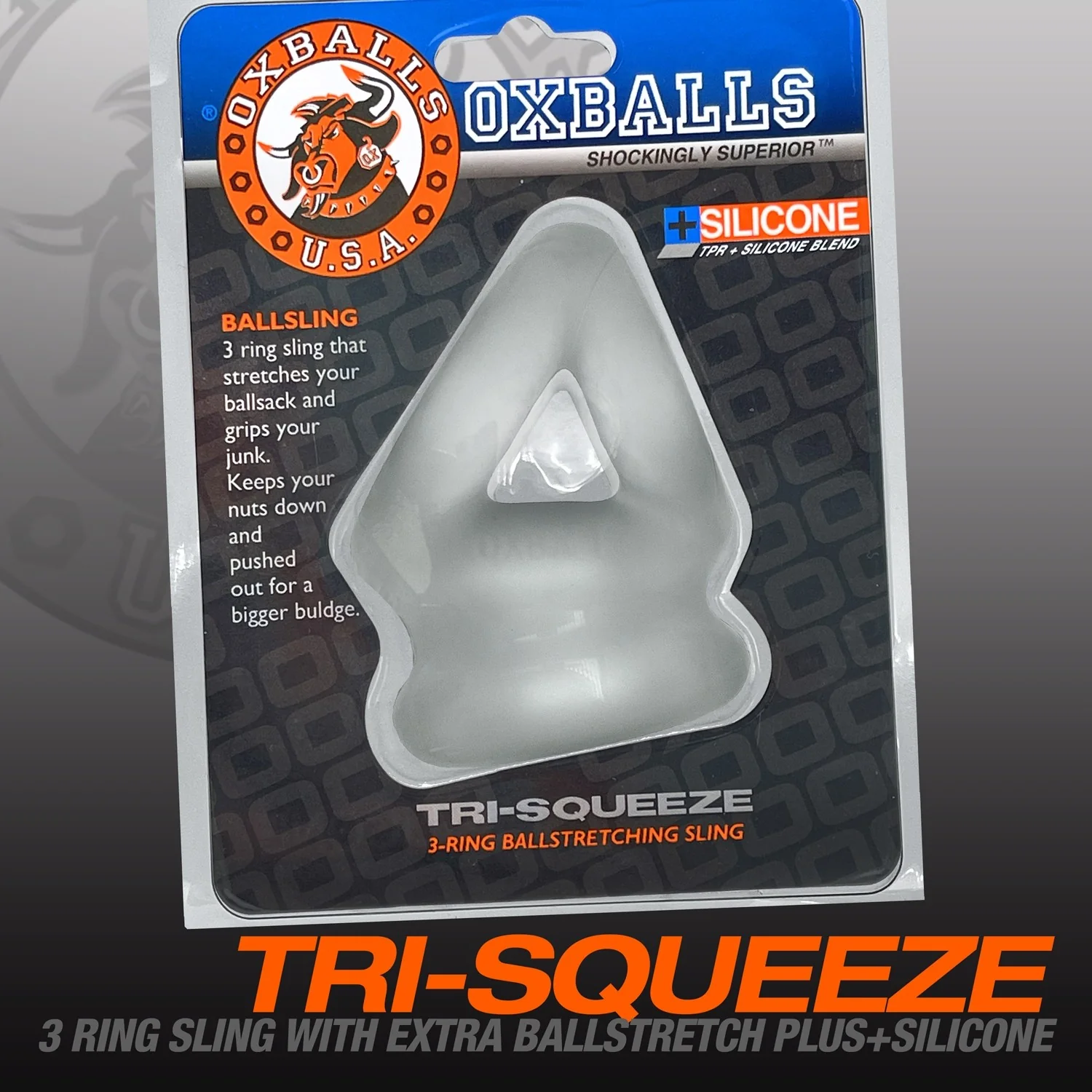 Oxballs Tri-Squeeze Silicone 3-Ring Ball Stretching Sling - Clear Ice - Image 11