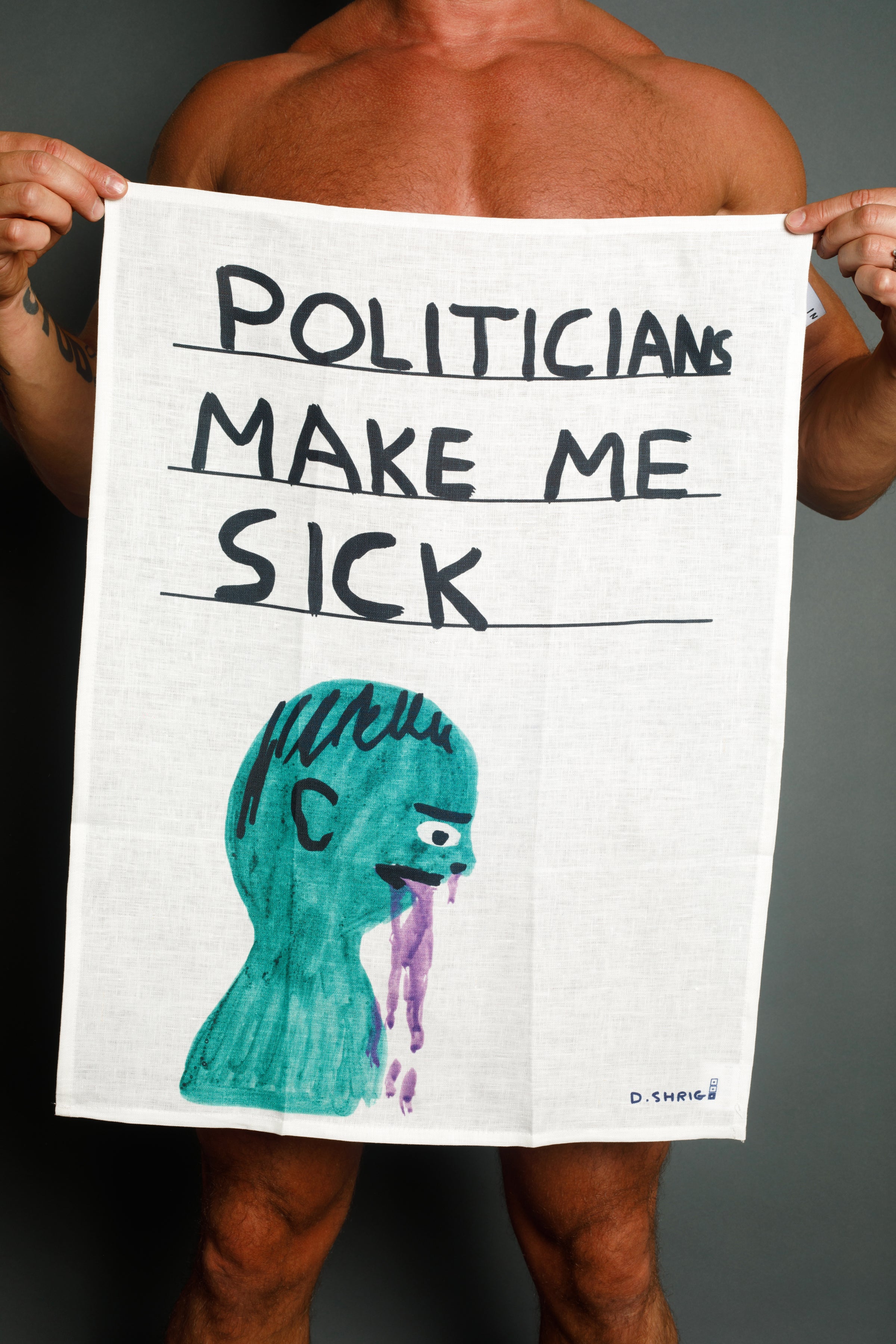 Politicians Make Me Sick Tea Towel - Third Drawer Down X David Shrigley Tea Towel - Image 2
