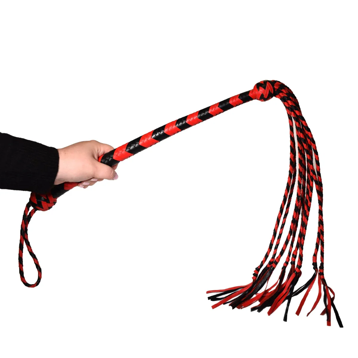 Prowler RED Long Handle Flogger Leather Red/Black - Image 2