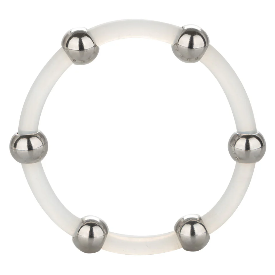 Steel Beaded Silicone Cock Ring - X-Large - Clear - Image 2